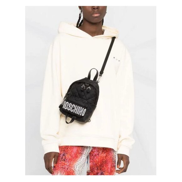 Moschino Black Mini Quilted Backpack In Fantasy Print Black - Picture 5 of 14